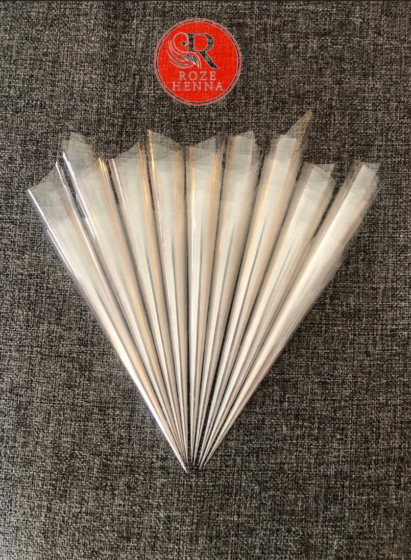 Pre rolled henna cones made using cellohane available in pin size 0.38 and 0.4mm