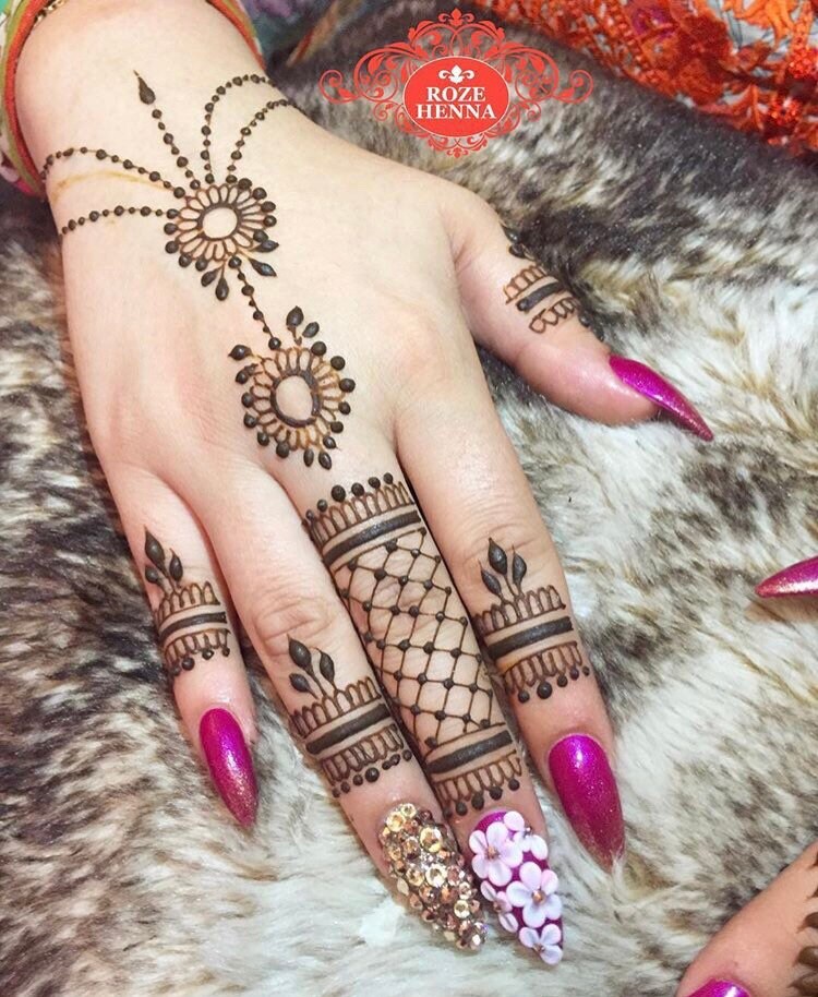 Henna design created using natural rozehenna cone